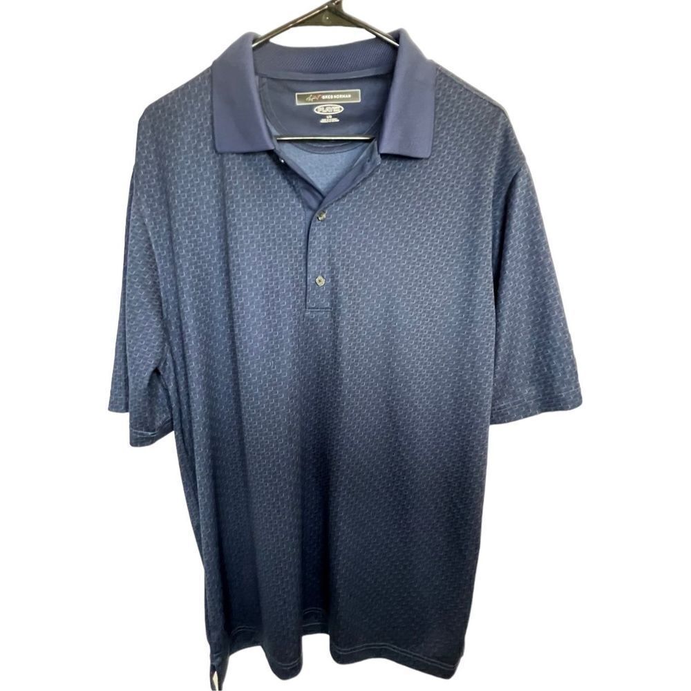 Men’s Greg Normam Navy Blue Lightweight Polo With Geometric Pattern